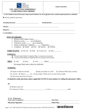 UMC Adult Post Peripheral Catheterization Orders