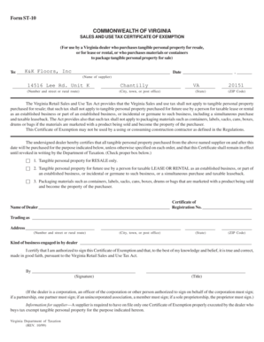 Virginia Sales and Use Tax Certificate of Exemption