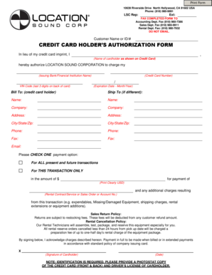 Credit Card Holder Authorization Form