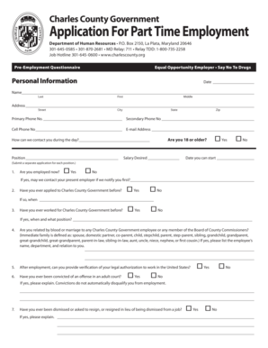 Charles County Part Time Employment Application
