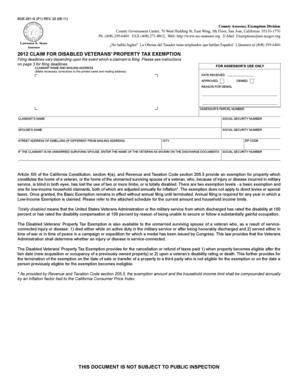 California Disabled Veterans Property Tax Exemption Form