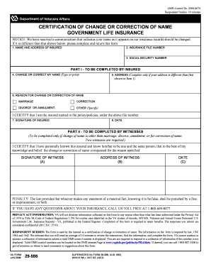 US Government Life Insurance Name Change Form