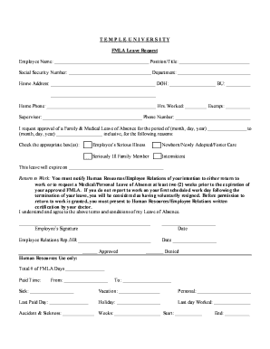 Temple University FMLA Leave Request