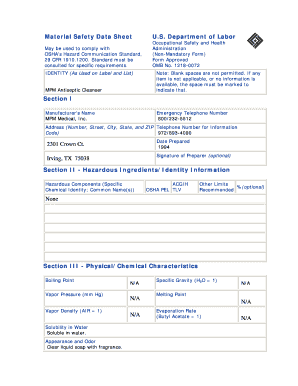 OSHA Material Safety Data Sheet