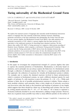 Turing universality of the Biochemical Ground Form - Computer - cs washington