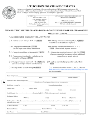 Colorado Real Estate Change of Status Application