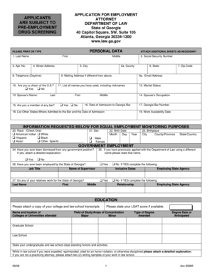 Georgia Employment Application for Attorneys