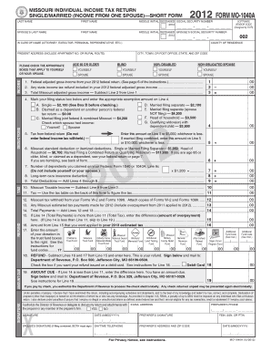 Missouri Individual Income Tax Return 2012