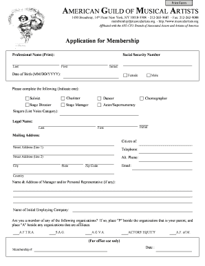 American Guild of Musical Artists Membership Application