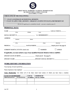 Sheet Metal Workers National Pension Fund Application