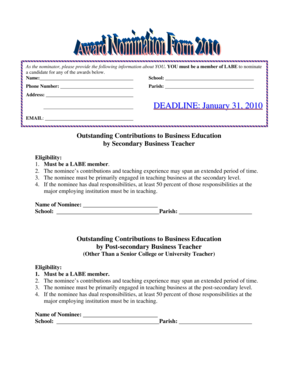 I864w - Award Nomination Form - Louisiana Association of Business ... - laabe