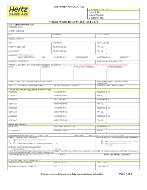 Hertz Equipment Rental Credit Application