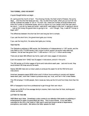 Fillable Online TAX FORMS, LONG VS SHORT A quick thought before ...