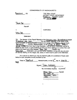 Massachusetts Subpoena