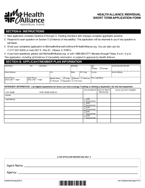 Health Alliance Short Term Application Form