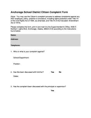 Anchorage School District Citizen Complaint Form - asdk12