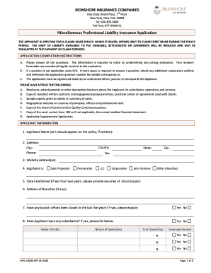 Miscellaneous Professional Liability Insurance Application