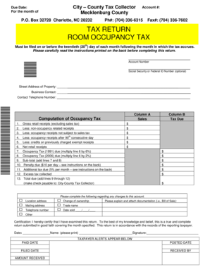 Mecklenburg County Room Occupancy Tax Return