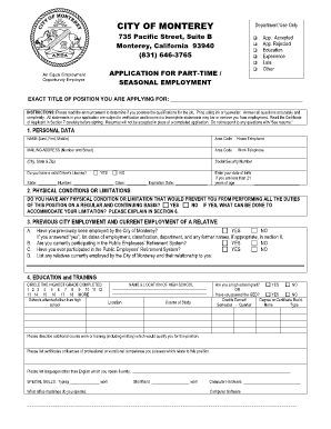 City of Monterey Part-Time/Seasonal Employment Application
