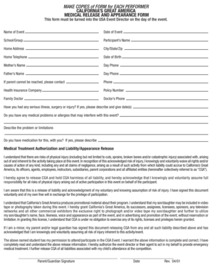 California Medical Release and Appearance Form