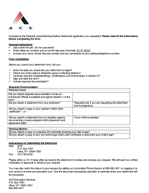 Parental Leave/Working Mother Deferment Request