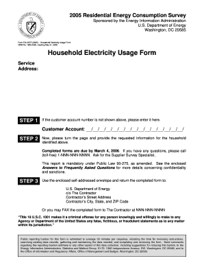2005 Household Electricity Usage Form