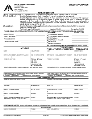 McCoy Federal Credit Union Credit Application
