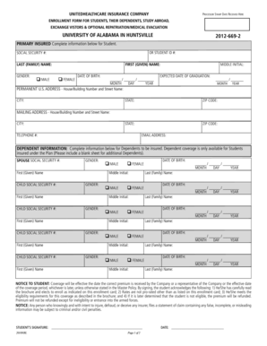 University of Alabama Student Insurance Enrollment Form