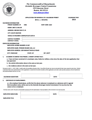 Massachusetts Salesman Permit Renewal Application