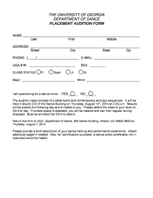 Audition form - Department of Dance - University of Georgia - dance uga