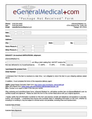 eGeneral Medical Shipment Claim Form