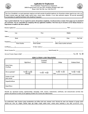 City of Southfield Employment Application