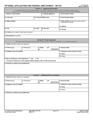 Optional Application for Federal Employment OF 612