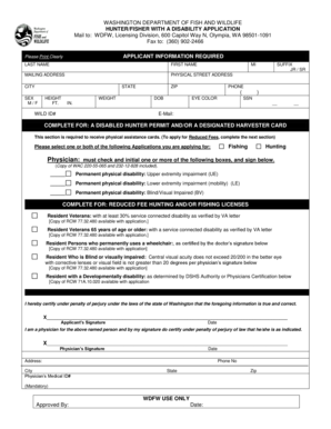 Washington Hunter/Fisher with a Disability Application