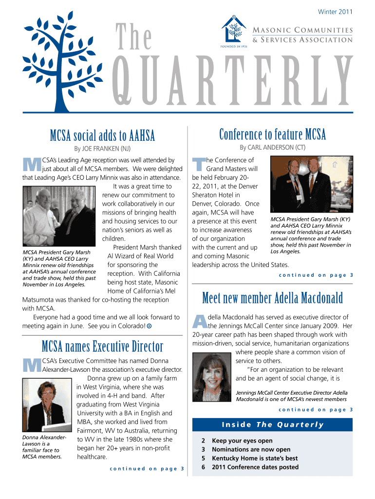 The Quarterly Winter 2011 - Masonic Communities and Services Preview on Page 1