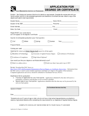 Application for Degree or Certificate