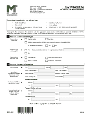 Self Directed IRA Adoption Agreement - Millennium Trust Company