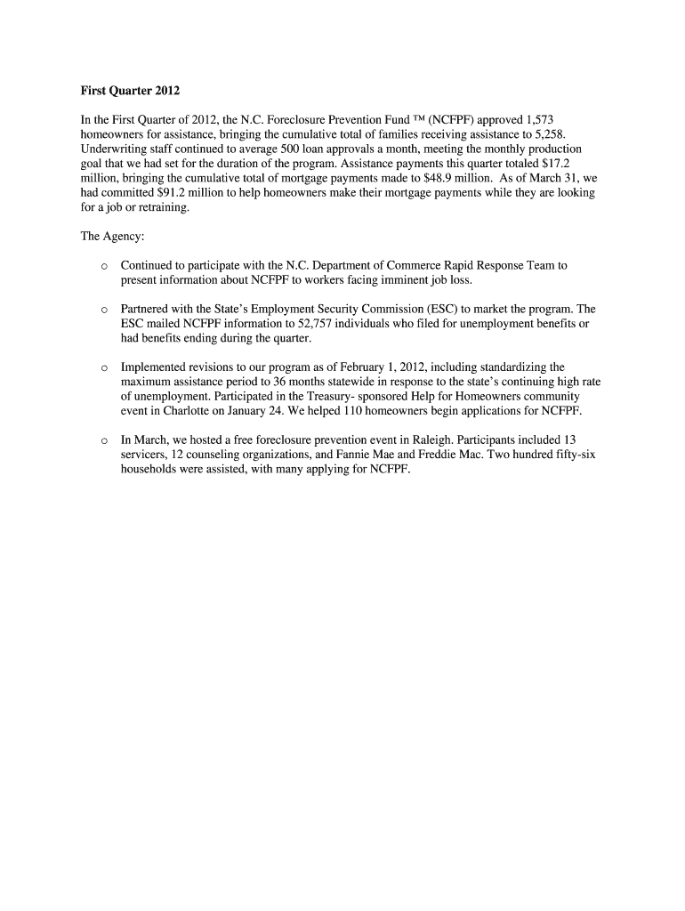 Hardest Hit Fund in NCUS Treasury Program Foreclosure Prevention Preview on Page 1