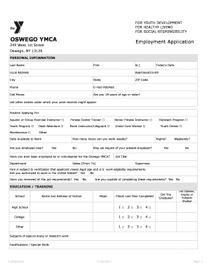 Fillable Online Oswego YMCA Employment Application Fax Email Print ...