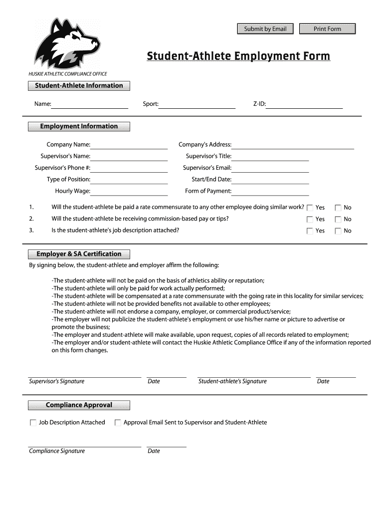 Student-Athlete Employment Form Preview on Page 1