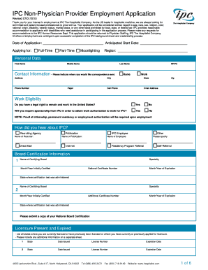 IPC Non-Physician Provider Employment Application