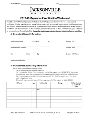 2012-13 Dependent Verification Worksheet