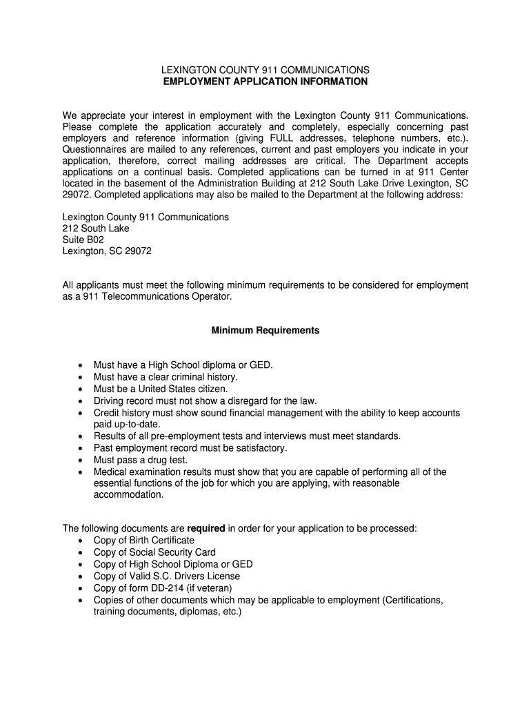 911 Application 2012 - Lexington County - lex-co sc Preview on Page 1