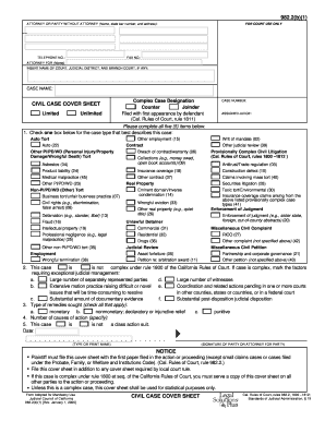 California Civil Case Cover Sheet