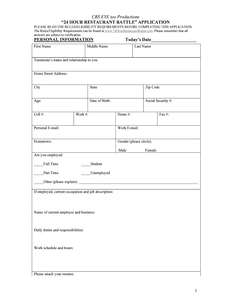 24 Hour Restaurant Battle ApplicationV2 Preview on Page 1