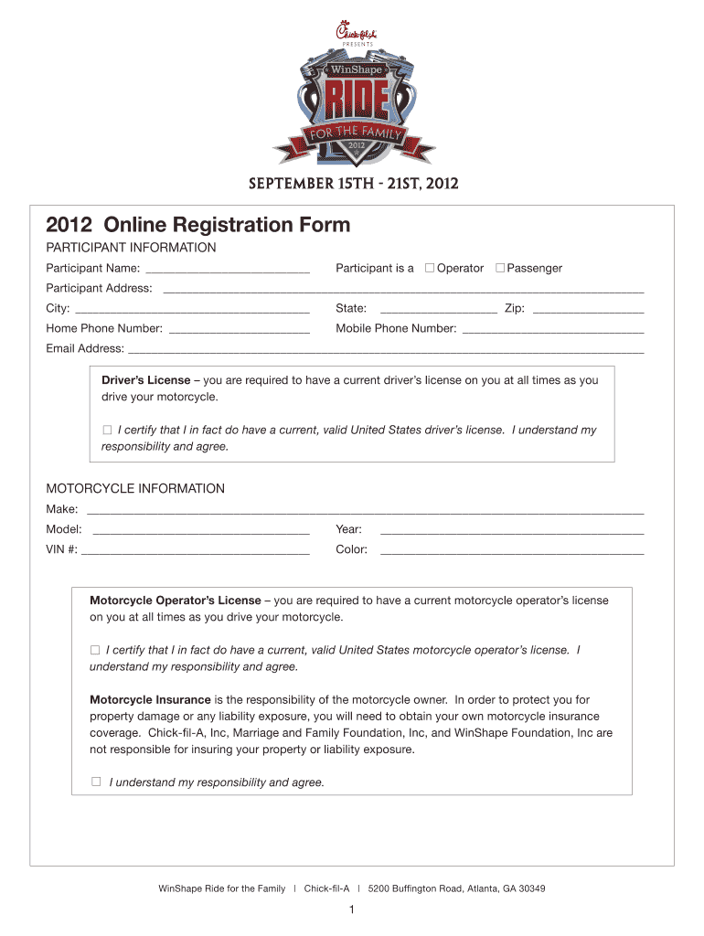 2012 Online Registration Form Preview on Page 1