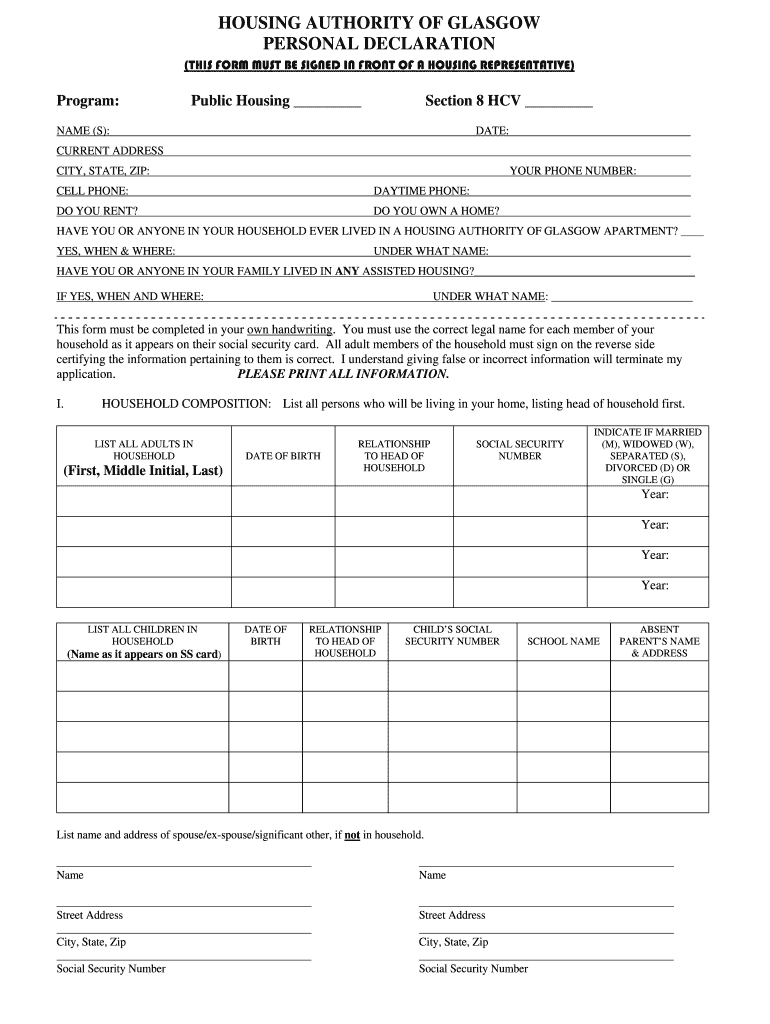 Housing authority of glasgow personal declaration - The Housing Preview on Page 1