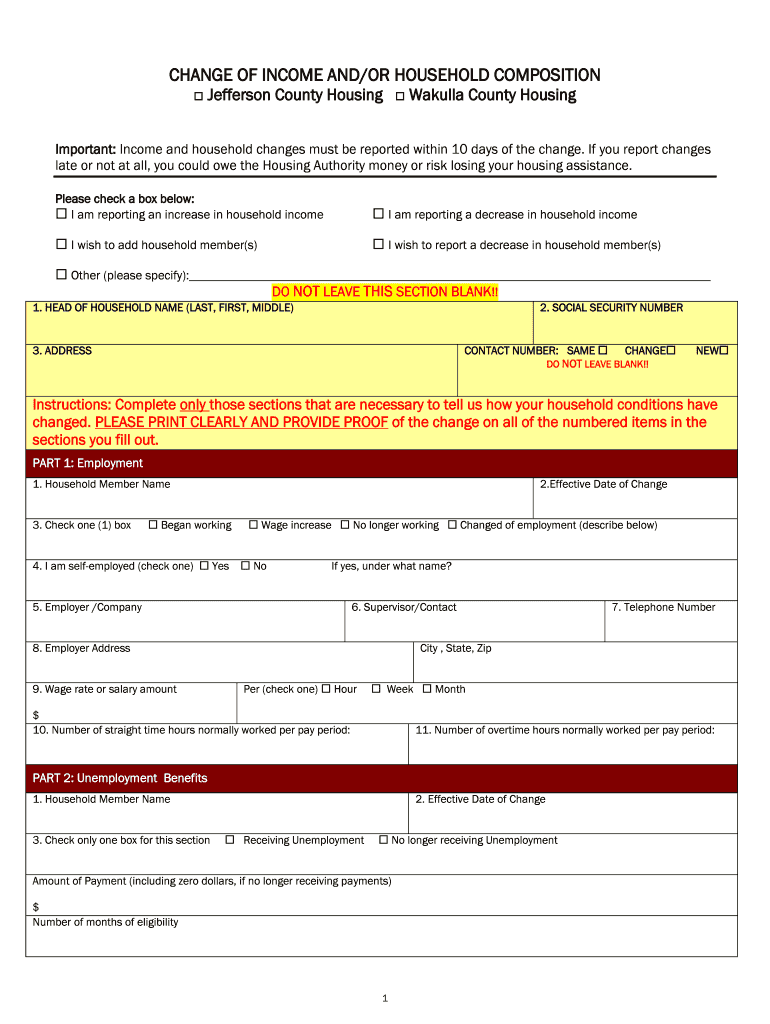 REQUEST TO CHANGE HOUSEHOLD COMPOSITION Preview on Page 1