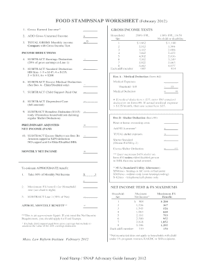 Food Stamp SNAP Worksheet