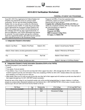 2012-2013 Verification Worksheet